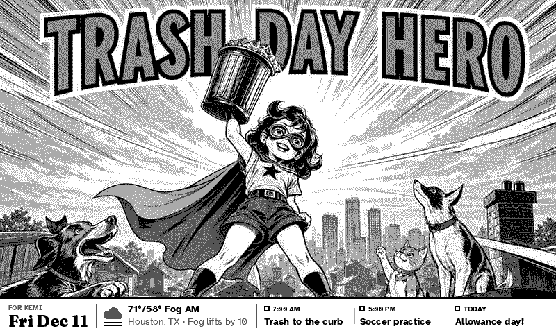 Trash Day Hero, a comic splash page