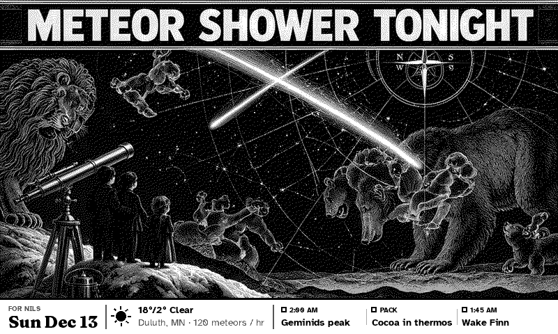 Meteor Shower Tonight, an engraved star atlas
