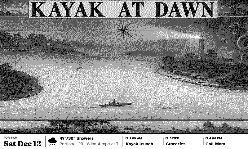 Kayak at Dawn, an engraved sea chart