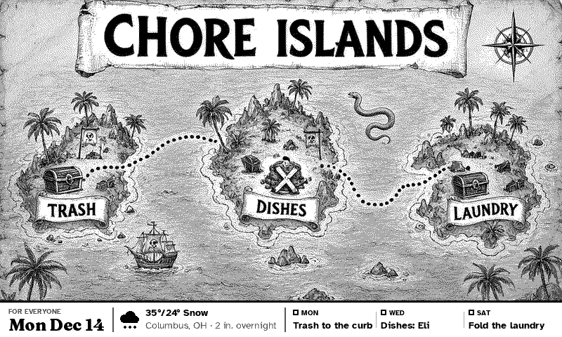 Chore Islands, a painted map of the family's chores