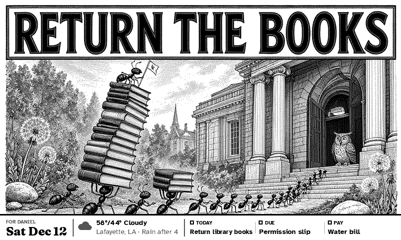 Return the Books, a library engraving